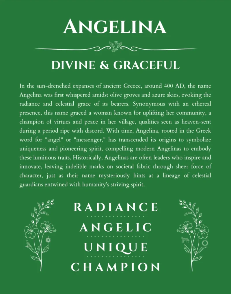 Angelina custom name print for wall display in dark green