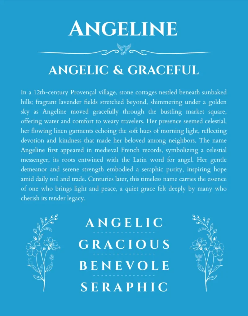 Angeline name meaning gift print in blue