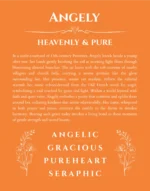 Angely name origin print with meaning and traits in orange