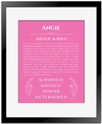 Angie name meaning gift print in pink with black matte frame