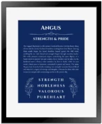 Angus custom name print for wall display in deep blue with black matte frame