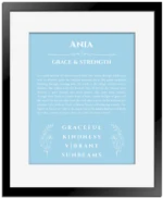 Ania name meaning gift print in light blue with black matte frame