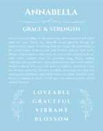 Annabella custom name art showing meaning and origin in light blue