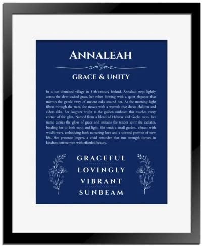 Annaleah name meaning wall art by Get Your Story in deep blue with black matte frame