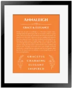 Annaleigh custom name print for wall display in orange with black matte frame