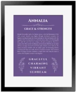 Annalia custom name print for wall display in purple with black matte frame