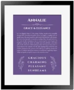 Annalie custom name meaning print in purple with black matte frame