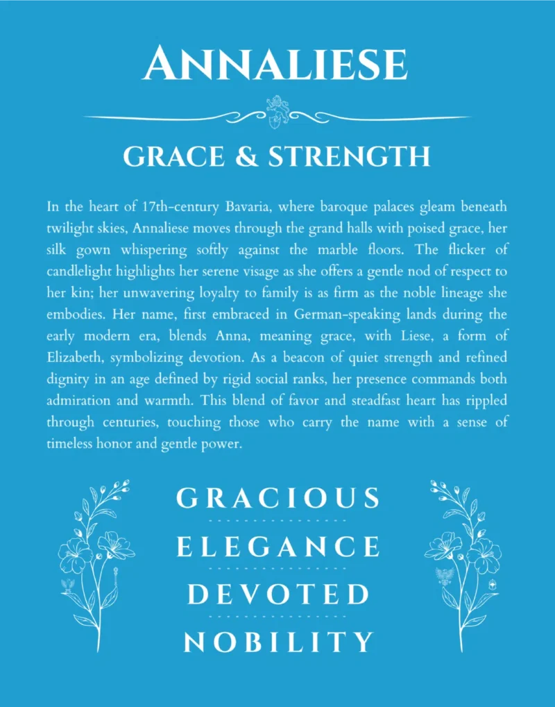 Annaliese custom name art showing meaning and origin in blue