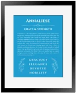 Annaliese custom name art showing meaning and origin in blue with black matte frame