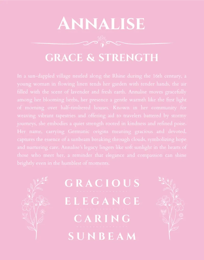 Annalise personalized name art with origin story in light pink