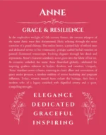 Anne name origin print with meaning and traits in red