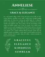 Anneliese personalized name print with origin and traits in dark green
