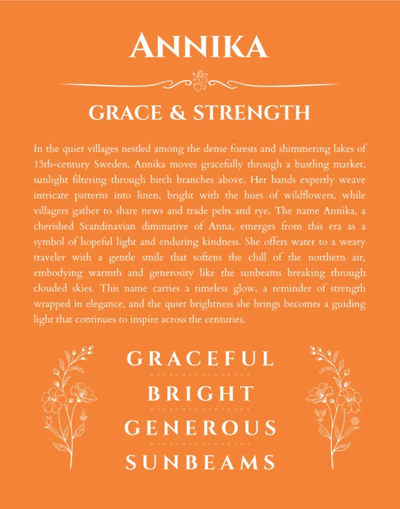 Annika name meaning gift print in orange