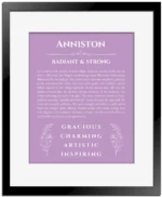 Anniston custom name print for wall display in light purple with black matte frame