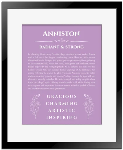 Anniston custom name print for wall display in light purple with black matte frame
