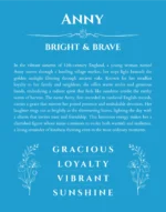 Anny personalized name art with origin story in blue