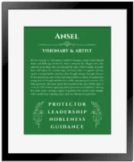 Ansel custom name print for wall display in dark green with black matte frame
