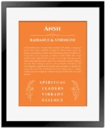 Ansh name meaning gift print in orange with black matte frame