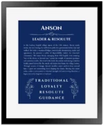 Anson name meaning wall art by Get Your Story in deep blue with black matte frame