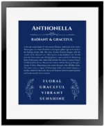 Anthonella name meaning gift print in deep blue with black matte frame