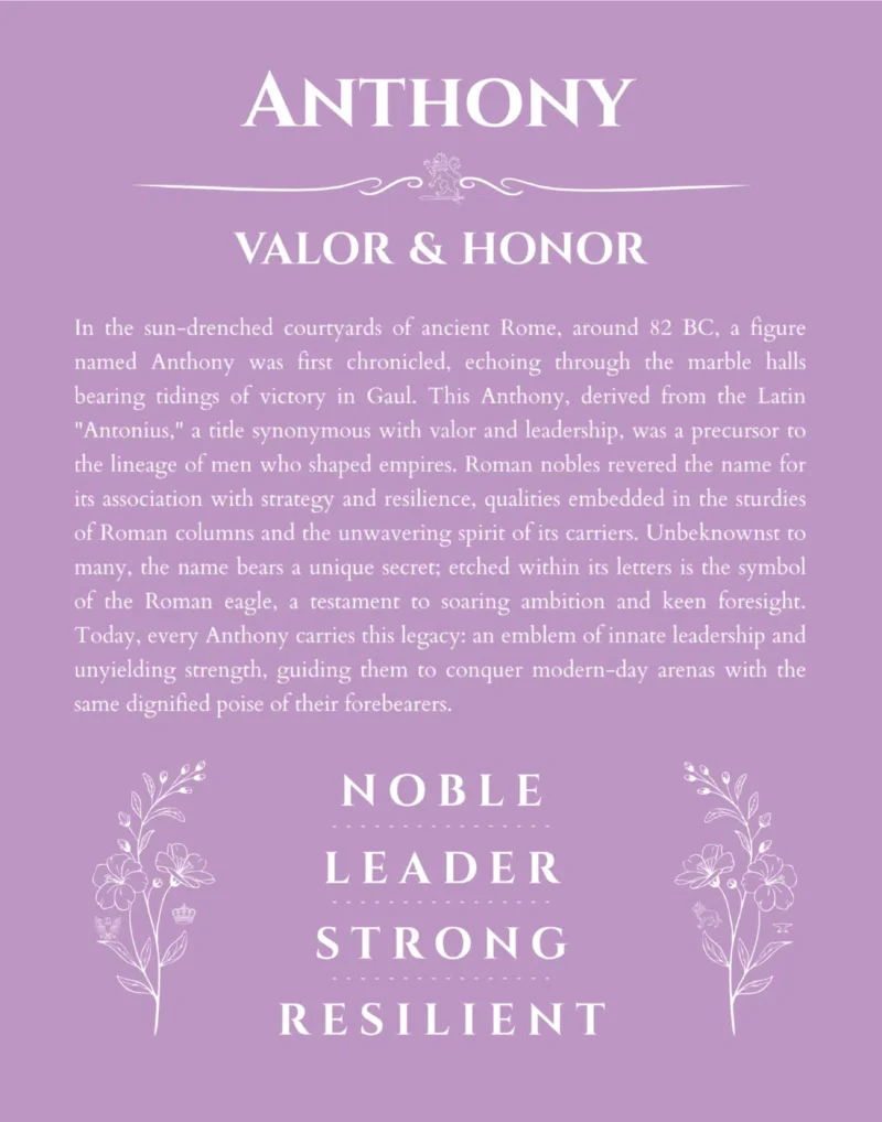 Anthony personalized wall art with the story of your name in light purple