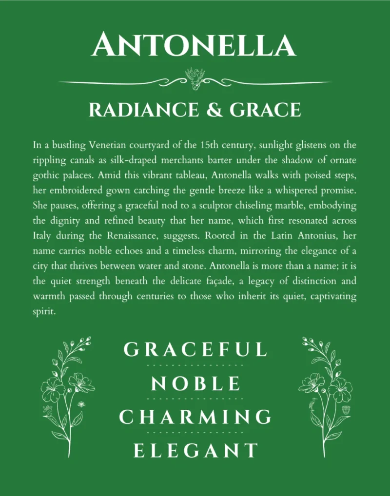 Antonella name meaning gift print in dark green