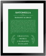Antonella name meaning gift print in dark green with black matte frame