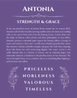 Antonia personalized name art with origin story in purple