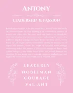Antony custom name art showing meaning and origin in light pink