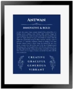 Antwan name meaning wall art by Get Your Story in deep blue with black matte frame