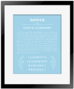 Anwar name meaning gift print in light blue with black matte frame