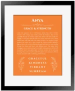 Anya custom name meaning print in orange with black matte frame