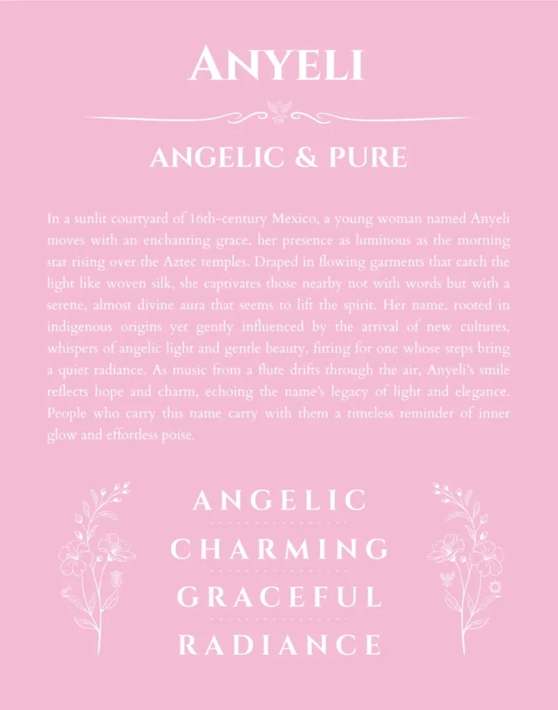 Anyeli personalized wall art with the story of your name in light pink