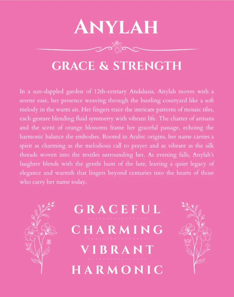 Anylah personalized name art with origin story in pink