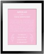 Apollo personalized name meaning print in light pink with black matte frame