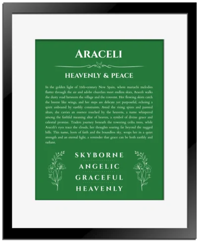 Araceli name meaning gift print in dark green with black matte frame