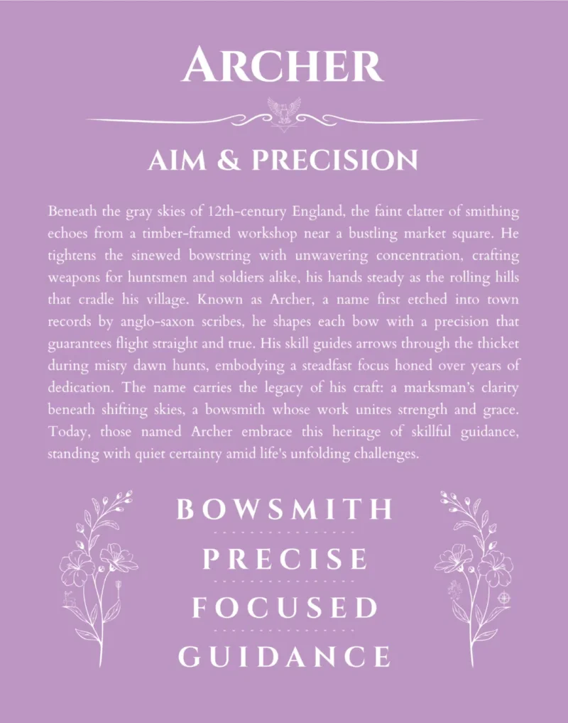 Archer personalized wall art with the story of your name in light purple