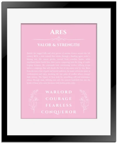Ares custom name print for wall display in light pink with black matte frame