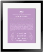 Ari custom name print for wall display in light purple with black matte frame