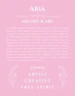 Aria personalized name print with origin and traits in light pink