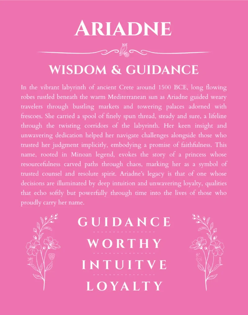 Ariadne personalized name print with origin and traits in pink