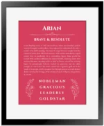 Arian name meaning gift print in red with black matte frame
