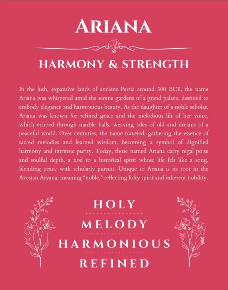 Ariana personalized name art with origin story in red