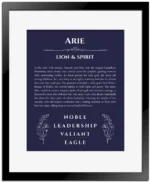 Arie name meaning wall art by Get Your Story in navy blue with black matte frame