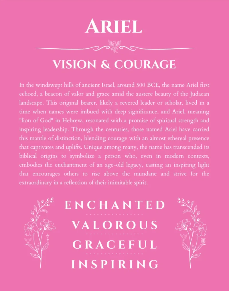 Ariel custom name art showing meaning and origin in pink