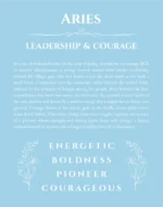 Aries name origin print with meaning and traits in light blue