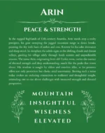 Arin personalized name print with origin and traits in dark green