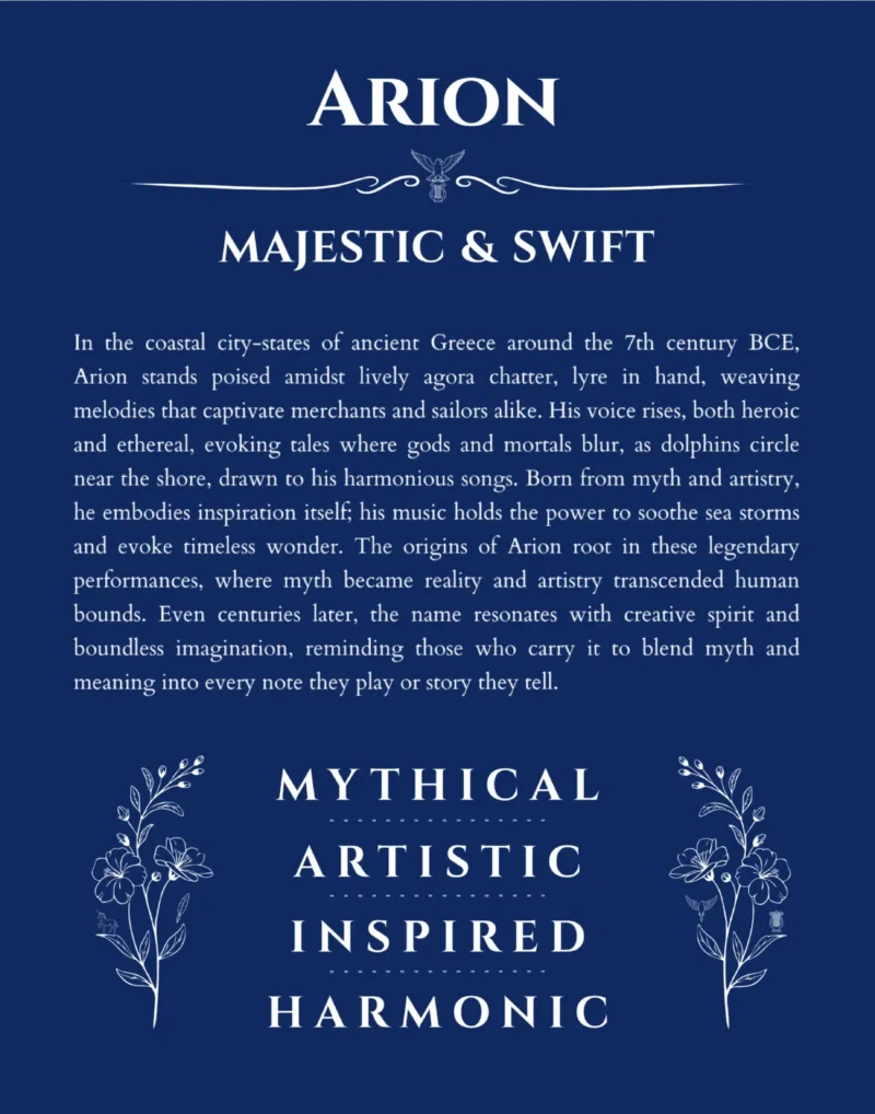 Arion name meaning gift print in deep blue
