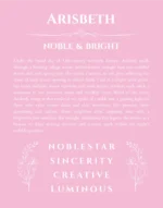 Arisbeth custom name art showing meaning and origin in light pink