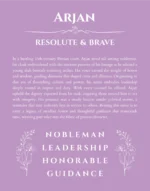 Arjan name origin print with meaning and traits in light purple